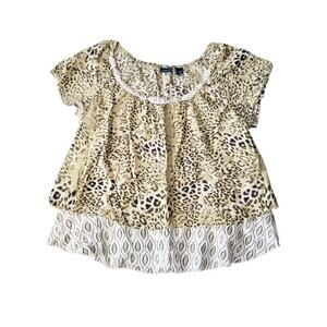 Westbound Woman Cheetah Print 100% Cotton Short Sleeve Shirt Scoop Neck Top